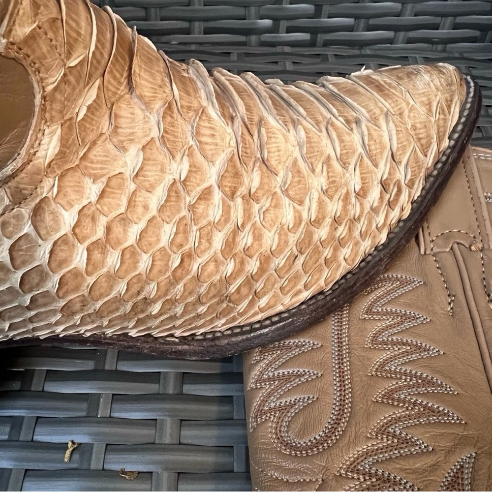 Vintage Justin Python Cowboy Boots Sz 9 USA Made Snakeskin Western Boho Rodeo - Picture 9 of 16
